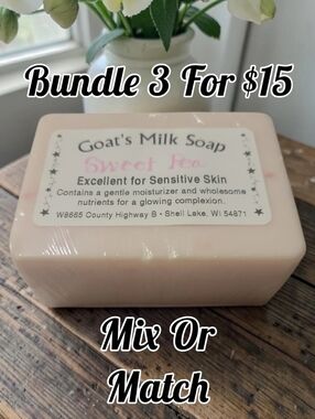 1 Home-made Amish Goat's Milk Soap Bar "Sweet Pea" Borntregers Bundle 3 For $15